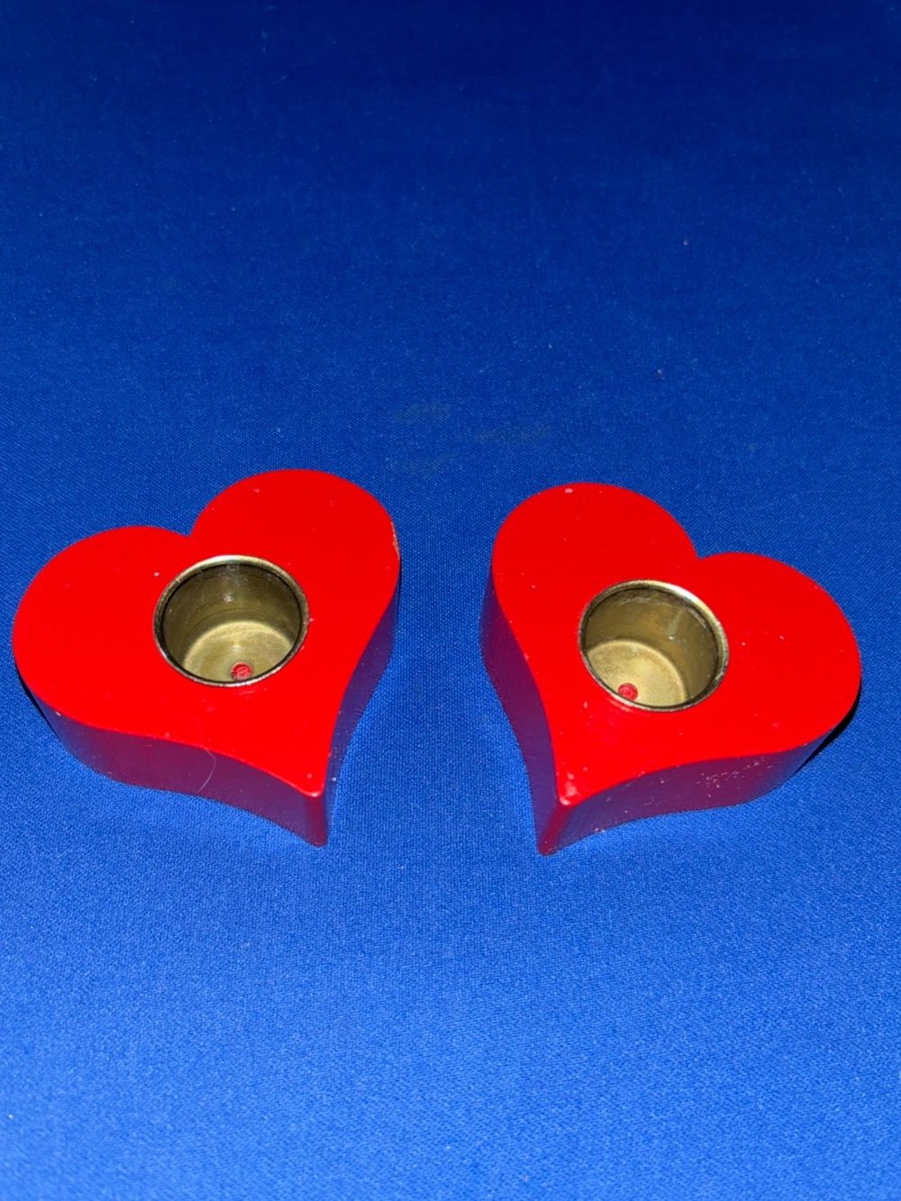 Vintage Made In Sweden Painted Red Heart Wood Candle Holders Folk Art 2 MCM